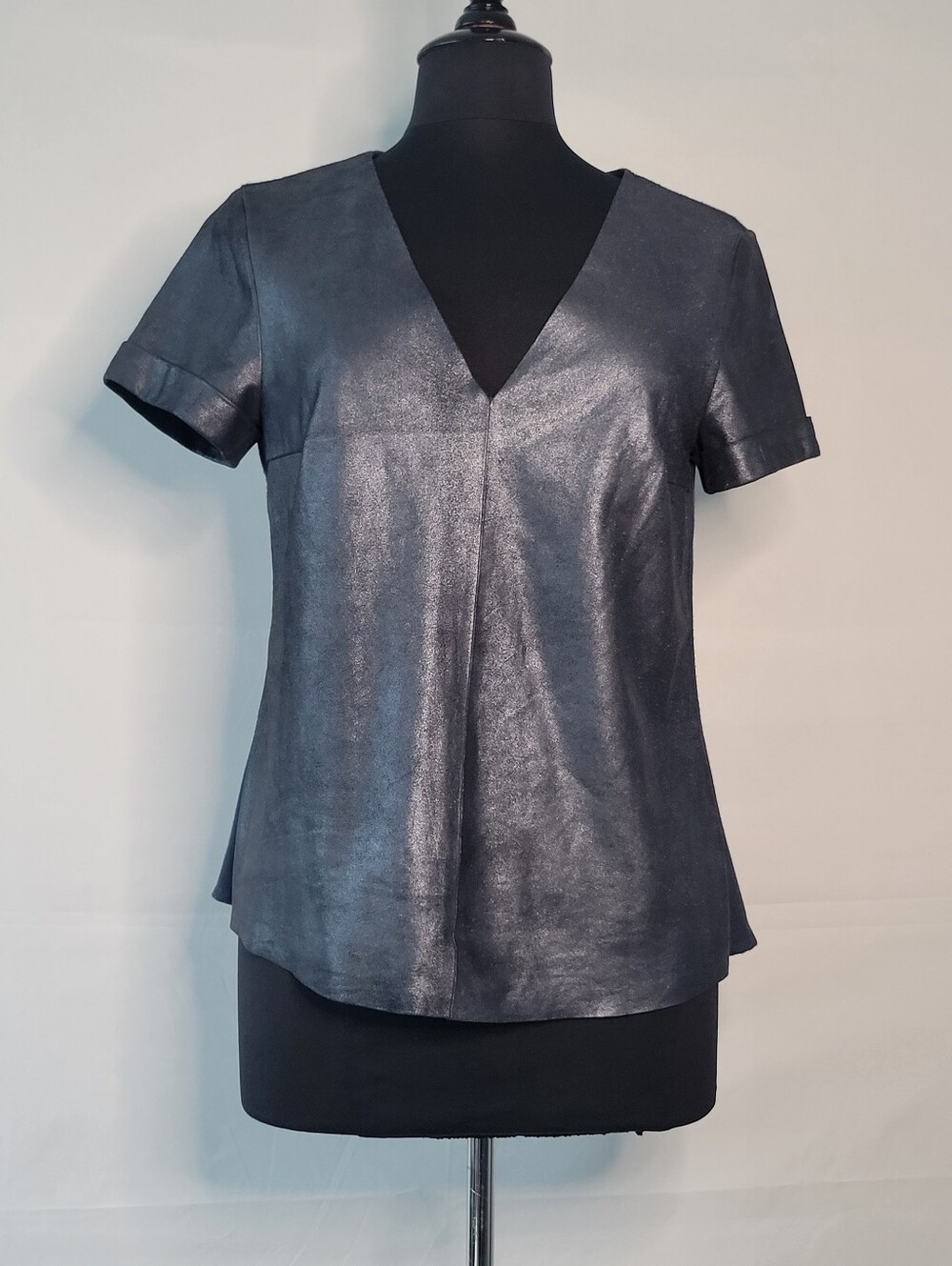 ASbyDF Felicity Metallic Leather V-Neck Top